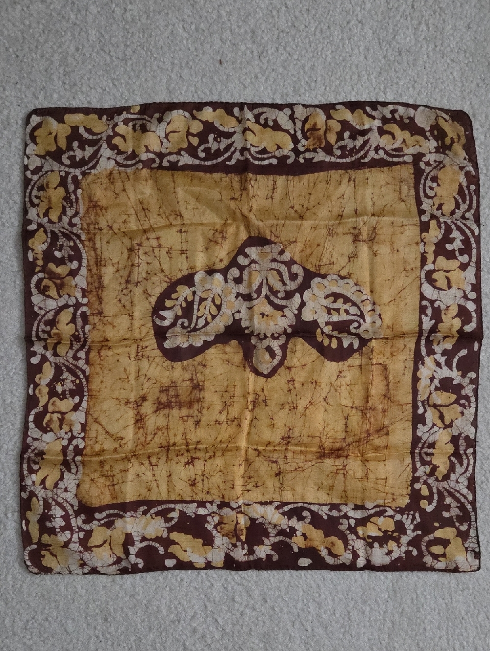 Vintage 100% Silk Yellow and Brown Tie Dye Bandana Scarf